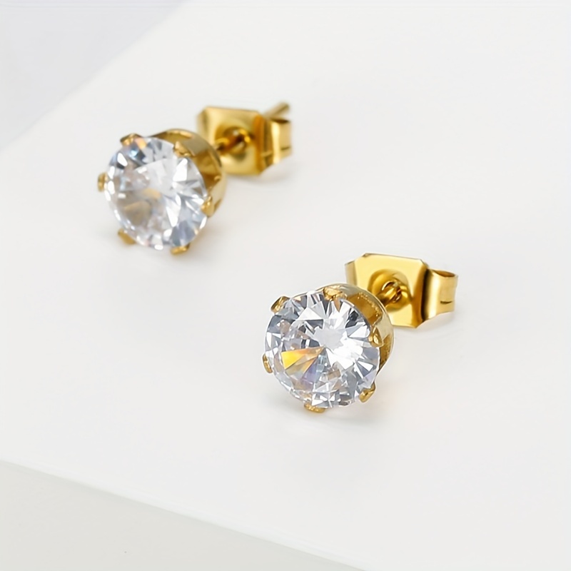 1ct CZ Stainless Steel Stud Earrings for Weddings & Parties